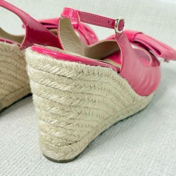 Valentino Garavani Fuchsia Patent Bow Wedge Sandals EU 38 US 8 Box - Picture 9 of 12